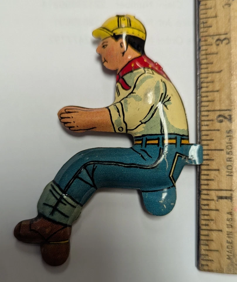 Figura de cuerda de hojalata vintage Marx granja tractor granjero original, usada en otros juguetes Foto 4 de 4