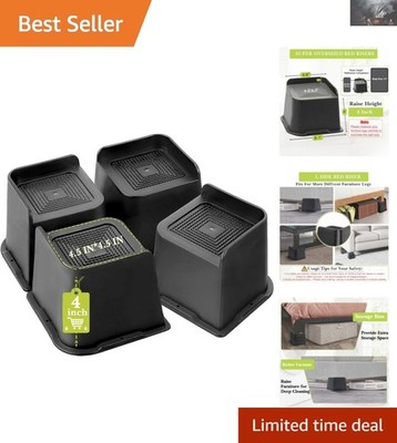 Versatile 4-Inch Furniture Risers - Anti-Slip Stability and Height Elevation