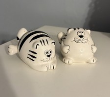 Vintage Pier One Fat Cat Salt and Pepper Shakers Black & White Striped