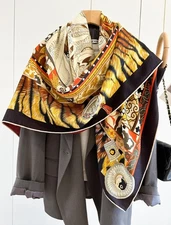 2Face Animal print Large Wrap 70% Cashmere 30% Silk Scarf Women Square Shawl 53"