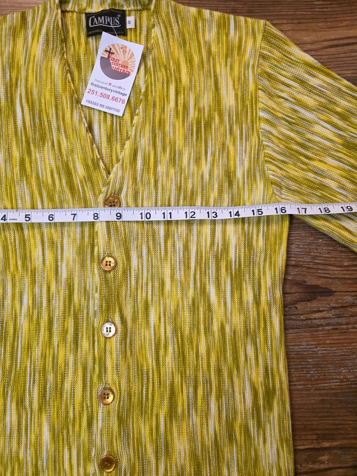 Винтажный 1950-х Campus Orlon кардиган свитер на пуговицах маленький желтый винтажный 50-х 60-х - Изображение 2 из 4