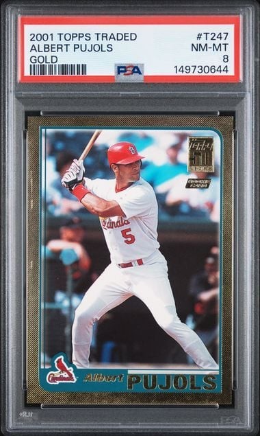 Graded 2001 Topps Traded Albert Pujols #T247 Gold Foil /2001 RC PSA 8 NM-MT view 1
