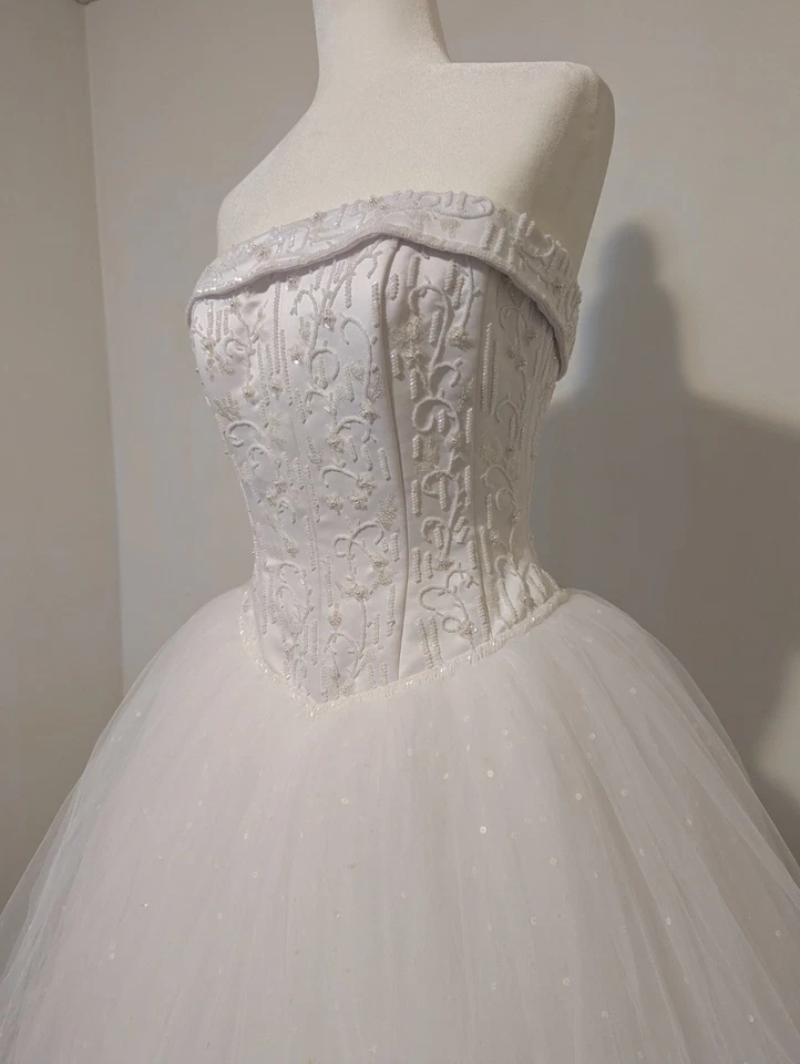 Corsé sin tirantes floral con cuentas cintura vasca debutante vestido de baile vestido de novia talla 8 Foto 4 de 4