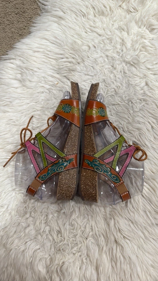 Spring Step L'Artiste 37 6.5 7 Loma Lace Up Cork Wedge Sandals - Image 4 of 4