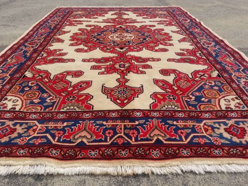 Distressed Authentic Hand Knotted Vintage Afghan Turkmen Wool Area Rug 7.2x5.0ft