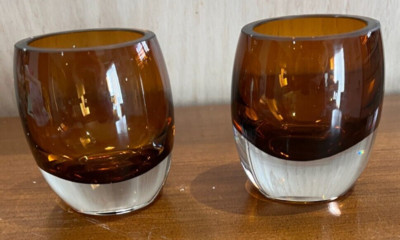 Mikasa Home Accents Solaris Set of 2 Amber Votive Art Glass Candle Holders