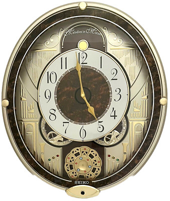Seiko Melodies In Motion Golden French Horns Swarovski Musical Clock QXM265BRH