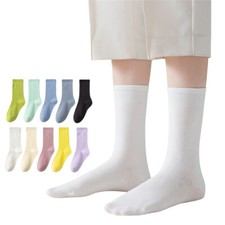 10 Pairs Women Solid Cotton Stretch Mid Calf Socks High Elastic Sports Stockings