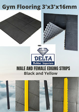 INTERLOCKING RUBBER FLOOR MATS GYM EXERCISE MAT 3'x3'(90x90cm)16mm and edging