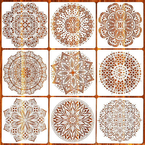 9 Pack 12X12'' Mandala Stencils for Painting on Wood, Floor, Wall, Tile Fabric,