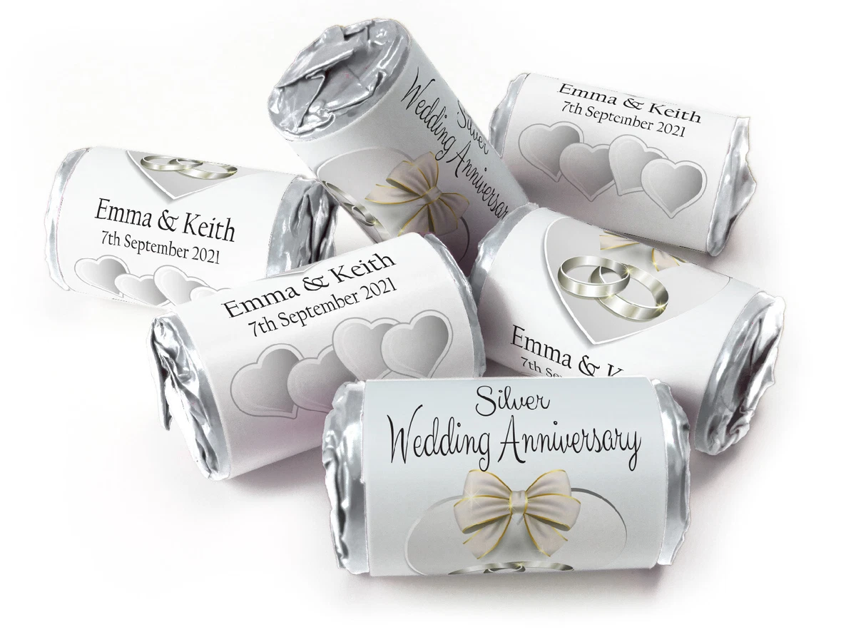 Anniversary Sweets Personalised Favours Love Heart Sweets Silver Wedding V1