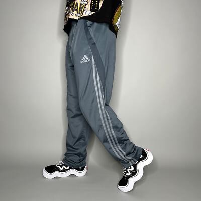 Adidas Sweatpants Mens M Grey Polyester Baggy Wide Leg Fit Stripes  ClimaLite