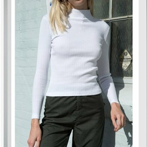 white ribbed mock neck top