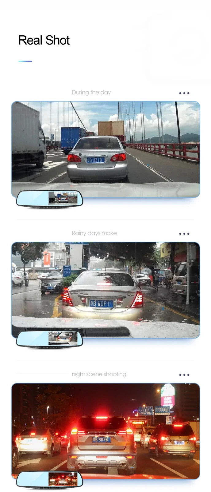 Dash Cam Fotocamera Auto Specchietto Retrovisore Doppia Lente 1080p Dvr Auto 4.3 - Miniatura 4