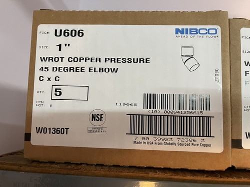 Nibco W01360T 45 Degree Elbow, 1” Wrot Copper