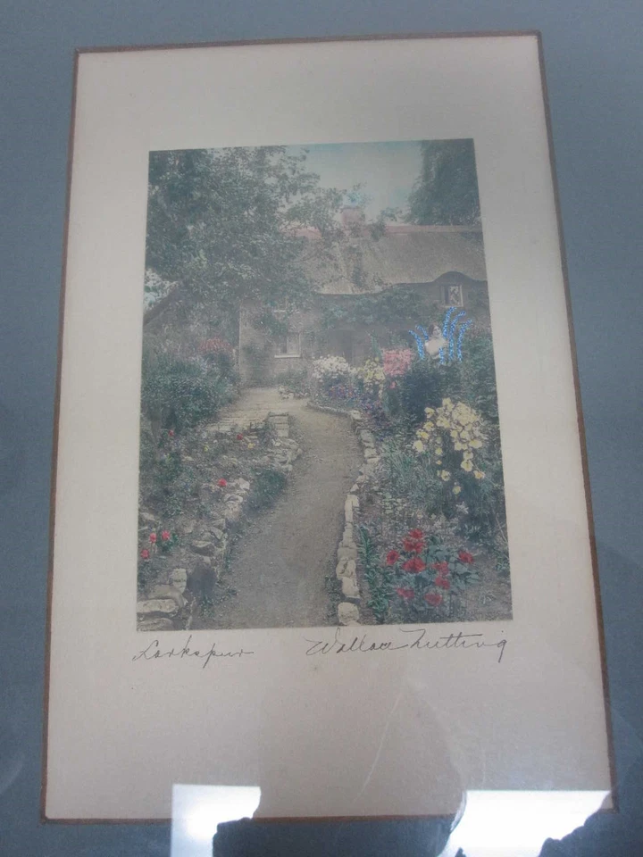 FOTOGRAFÍA ENMARCADA TEÑIDA A MANO WALLACE NUTTING "JARDÍN DE LARKSPUR" FIRMADA Foto 2 de 4