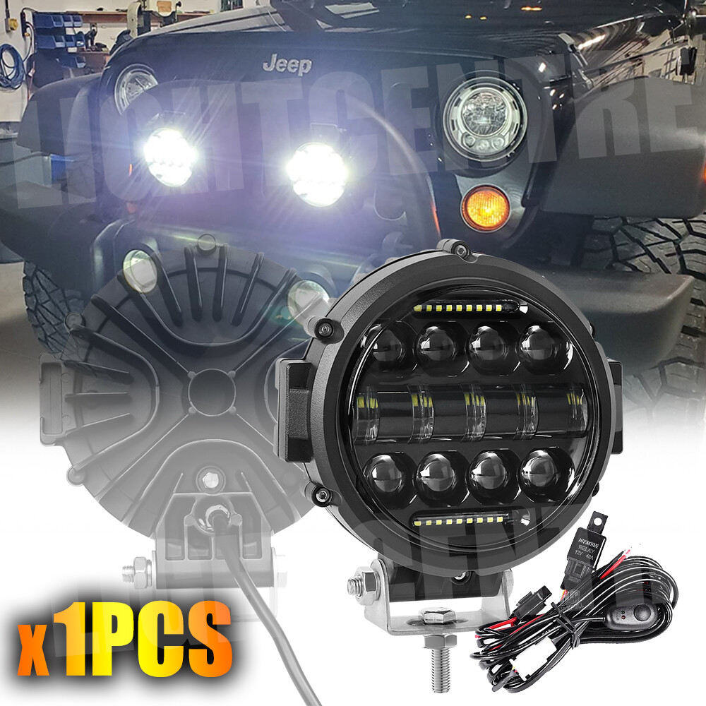 7-Inch 120W LED Work Light Bar Round Offroad Fog Driving Lamp with Wiring
