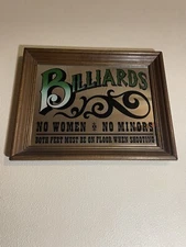 Vintage Billiards Sign. No Women No Minors rule sign. 14.5”x11.5”