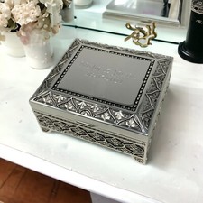 Personalised Silverplated Art Deco Floral Compact Trinket Box - Engraved Gift