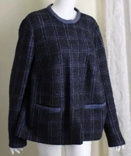 Chic Basler 50 XXL 1X 52"B Navy Wool Tweed Sophisticated Blazer Jacket 2x 18 20