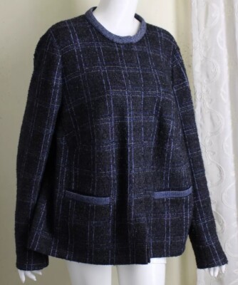 Chic Basler 50 XXL 1X 52''B Navy Wool Tweed Sophisticated Blazer Jacket 2x 18 20