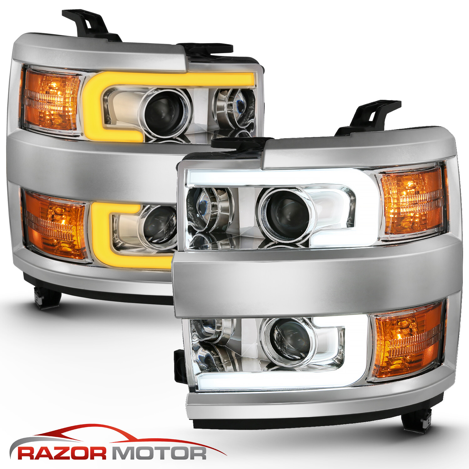 Switchback LED 1519 Fit Chevy Silverado 2500 3500HD Chrome Projector Headlight eBay