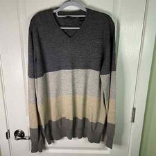 SEAN JOHN Men's XL v-neck color block Brown knit 100 cotton long-sleeve sweater