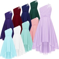 Kids Girls Ball Gown Chic Dress Party Evening Proms Bridesmaid One Shoulder