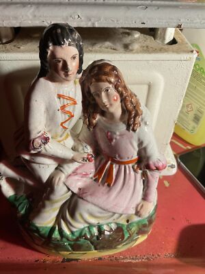 Staffordshire Flat Back Romeo And Julia C19th, See Damage On Back.