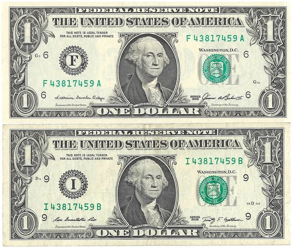 1 Dollar Bill 2 Notes Matching Serial Numbers Collectibles Collection 1$ Lot - Image 3 of 4