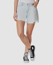 59 Frayed Denim Women's Blue Flat Front Frayed Hem Midi Denim Shorts Size 26