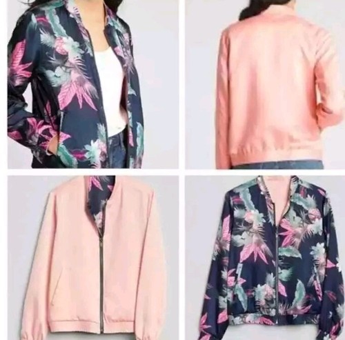 Gap Reversible Jacket Floral Satin Bomber Pink Tropical Women Medium Lightweight