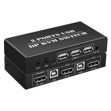 2 Port DisplayPort 2x1 DP KVM Switcher Switch DP 1.2 4K 60Hz Supports USB 2.0...