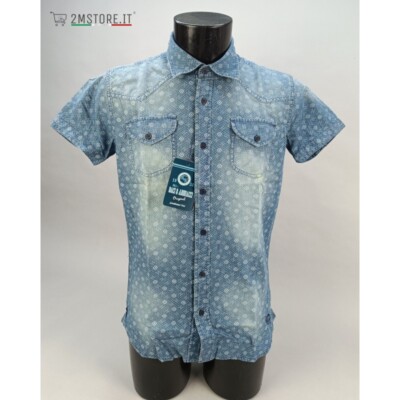 Hemd Kurzarm BACI & ABBRACCI Denim Blau Slim Casual Fit Top Qualität