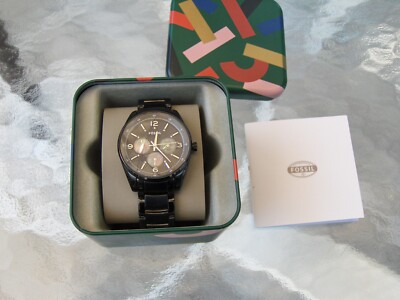 FOSSIL BQ 1122 JUSTINE BLACK STAINLESS RAINBOW MOTHER OF PEARL 3 EYE FACE DIALS