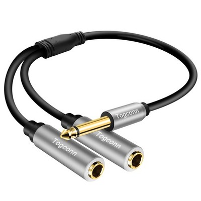 1/4 inch TS Mono Splitter Y Adapter, 6.35mm Mono to Dual 6.35 mm TS Mono Fema...