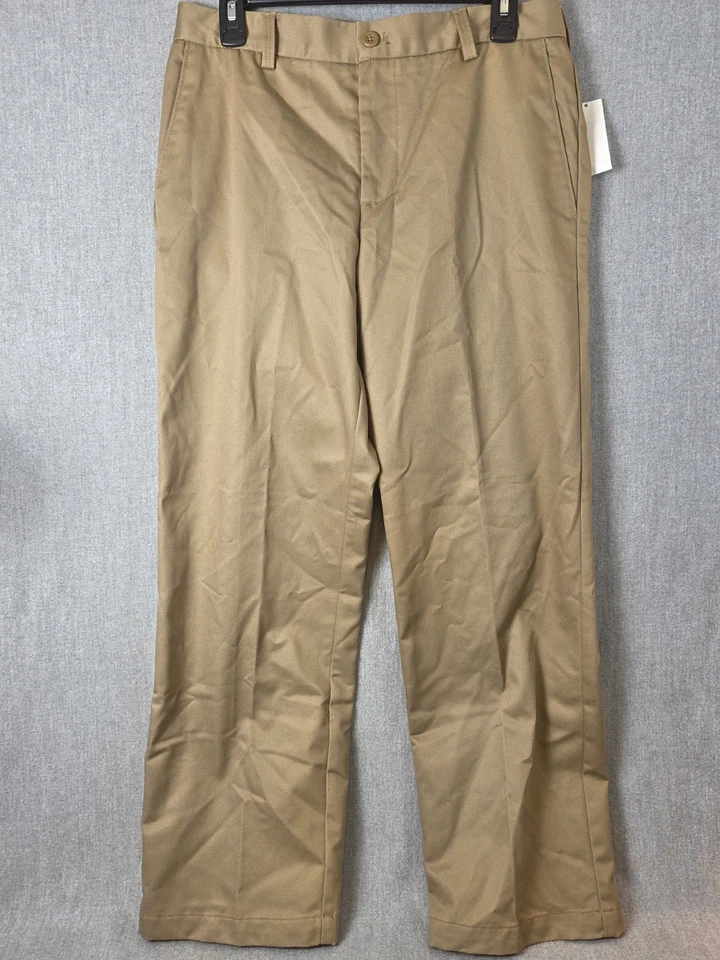 Pantalones chinos americanos para hombre IZOD 32x29 calce ajustado ajuste métrico tacto suave tostado NUEVO Foto 3 de 4