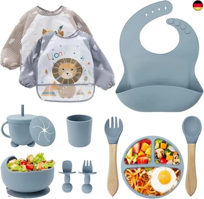 CUBTEM Baby Geschirrset,12er Set Kindergeschirr, Babylöffel,Trinklernbecher,Silikon