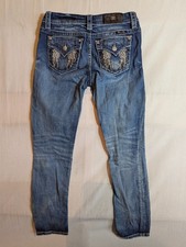 Miss Me Jeans Women's 26 Mid Rise Easy Skinny Embellished Angel Wings Denim Blue