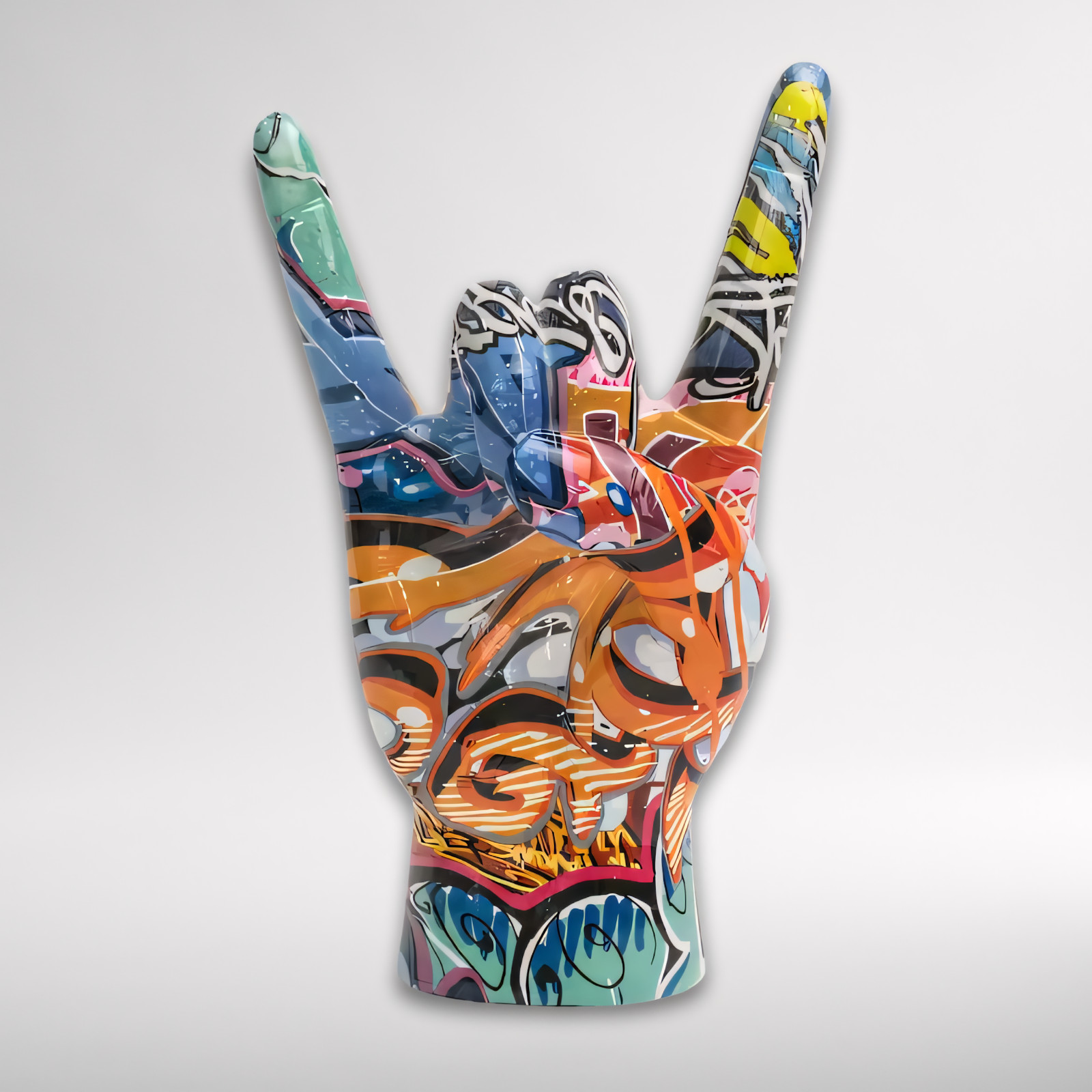 Statue rock hand-painted graffiti en édition limitée, œuvre pop art en résine de haute qualité