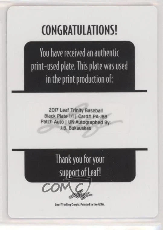 2017 Leaf Trinity Patch Auto Printing Plate Black Unsigned 1/1 JB Bukauskas 0h1 - Image 2 of 3