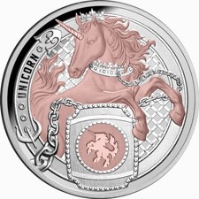 Niue 2026 UNICORN Heraldic Beasts $1 Oz Pure Silver Proof Rose Gold—MINTAGE 750
