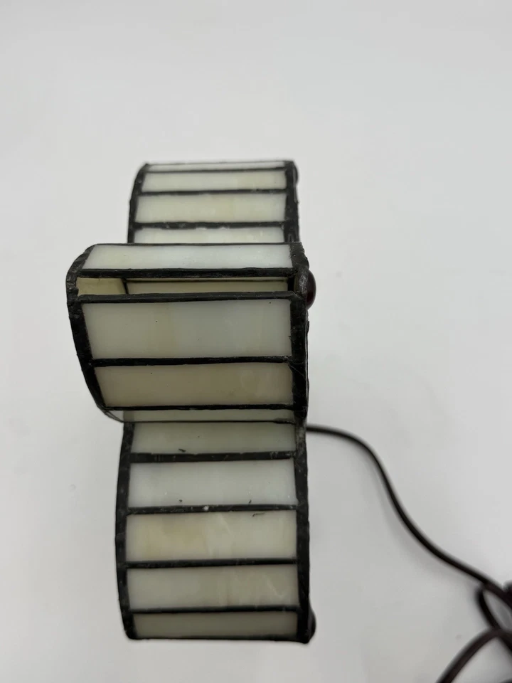 Dale Tiffany Real Stained Glass Cross Table Light Lamp Flowers Roses 12.5" Tall - Image 3 of 4