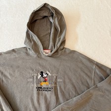 VTG 90s Mickey Mouse Orlando Hoodie Sweatshirt Embroidered Gray Sz L/XL Made USA