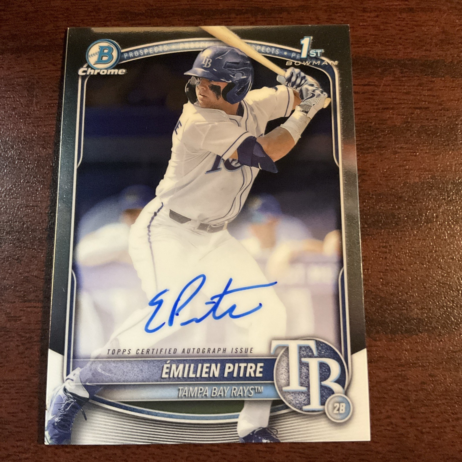 Emilien Pitre 2025 1st Bowman Chrome Prospect Base Auto Autograph RC Rays