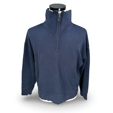 Athleta Cozy Karma 1/2 Zip Sweatshirt Women  s ST Blue Long Sleeve Cropped Fit