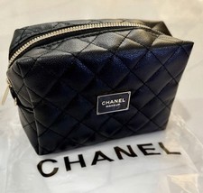 Chanel Quilted Makeup Bag Black Faux Leather ...