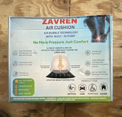 #ad Zavren 36 Air Bubbles Seat Cushion Black TPU Lycra Pressure Relief Built in Pump $30.76