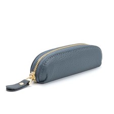 Full Grain Leather Coin Pouch - Travel Small Coin Purse with Zipper - Navy Blue