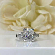 3.5Elongated Cushion Cut Moissanite Three Stone Wedding Ring 14k White Gold